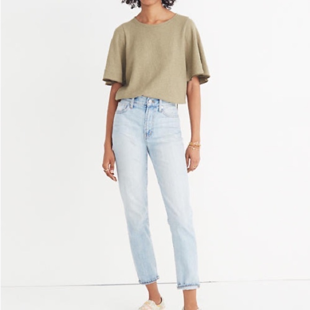33- Madewell EUC Tan Short Sleeve Top Size Large. 100% Cotton. Pit to pit 21”